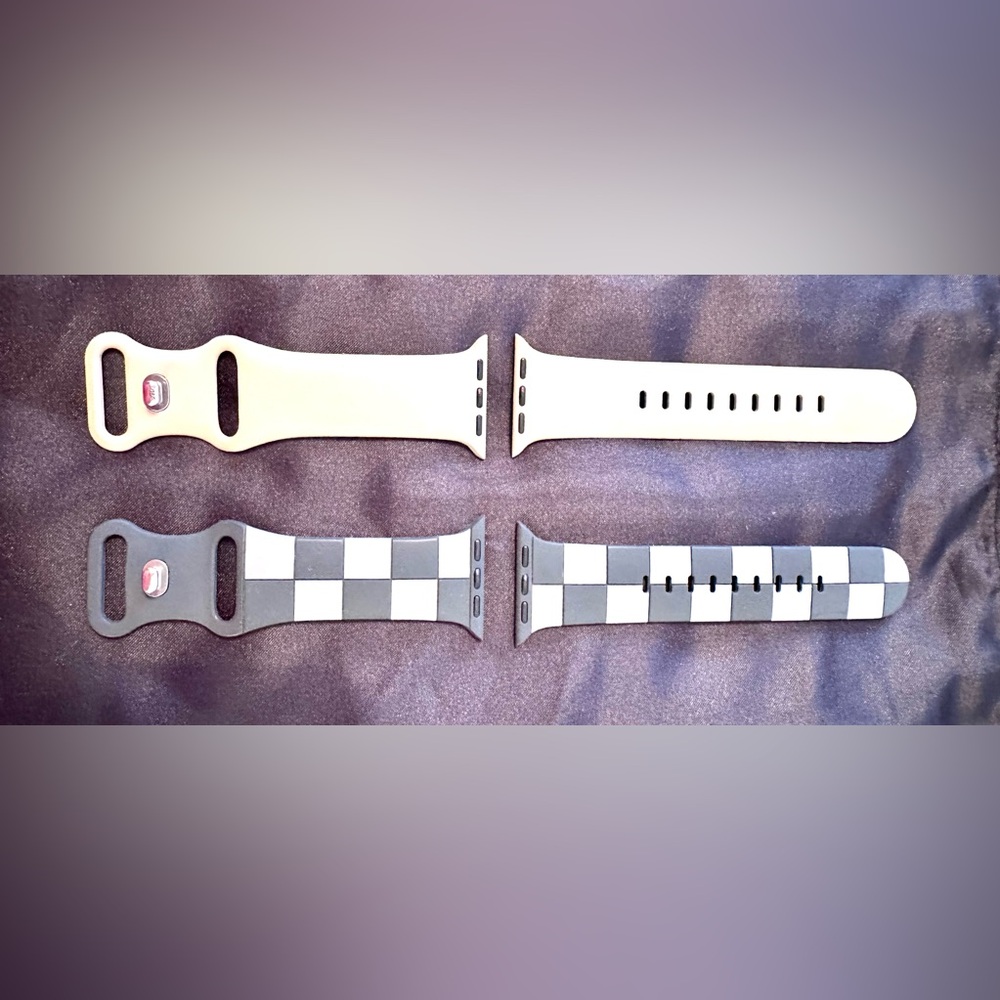 Silicone Smartwatch Bands in Cream/Checkerboard Gray/ Brown Universal Fit